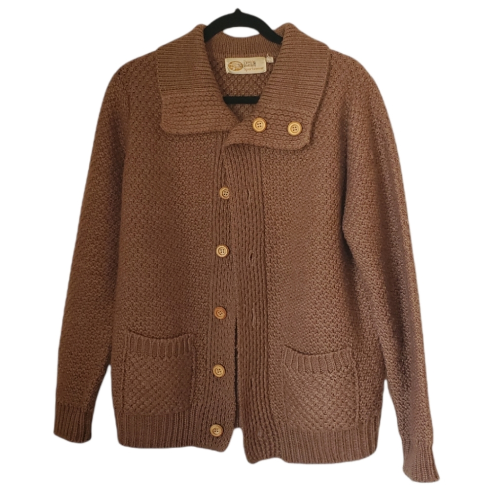 Vintage Pebble Beach Clay Brown Sweater with Wood Buttons XL